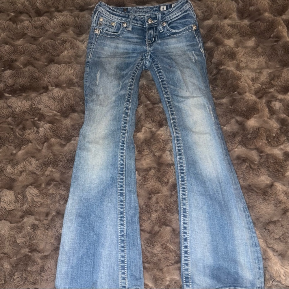 Miss Me Blue Flared Jeans with Classic Stitching